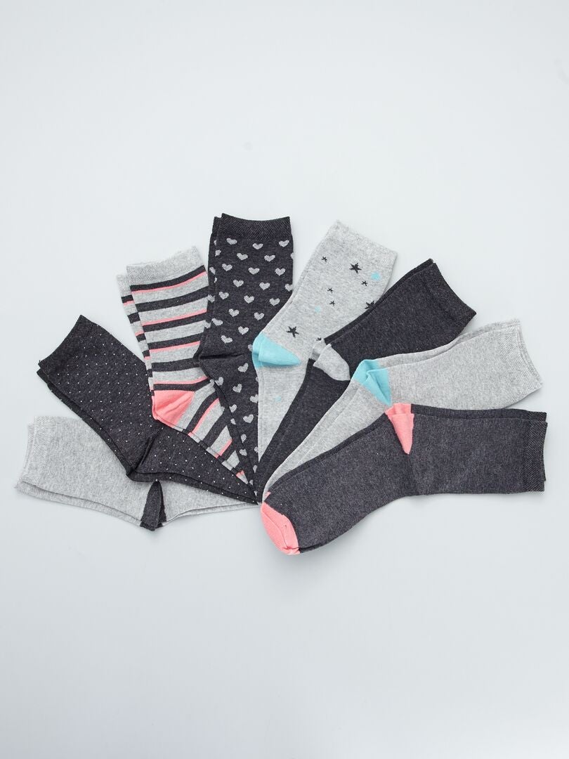 Setje van 8 paar sokken in twee kleuren of bedrukt BIEGE - Kiabi