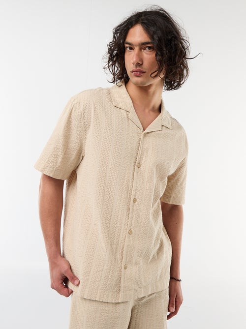 Shirt van gewafelde tricot met korte mouwen - Kiabi