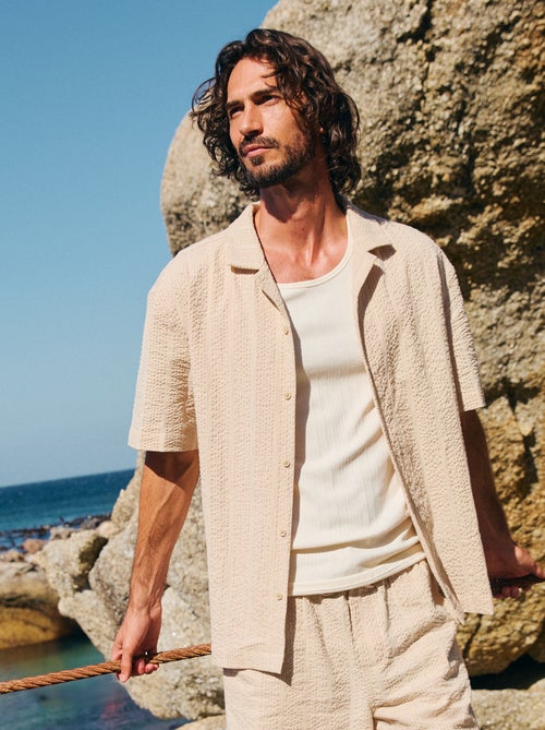 Shirt van gewafelde tricot met korte mouwen - Kiabi