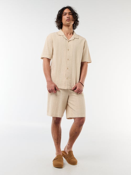 Shirt van gewafelde tricot met korte mouwen - Kiabi