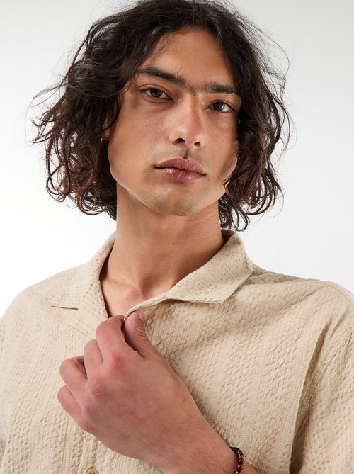 Shirt van gewafelde tricot met korte mouwen - Kiabi