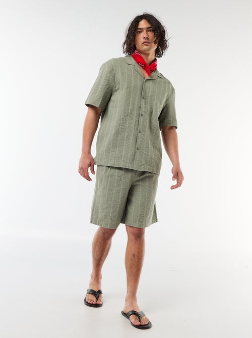 Shirt van gewafelde tricot met korte mouwen - Kiabi