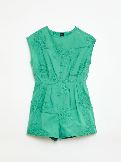 Short jumpsuit met grote geborduurde bloemen - Kiabi