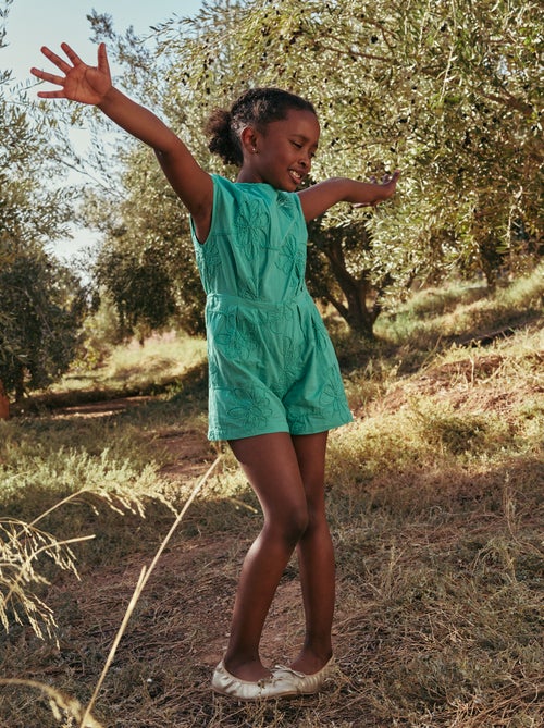 Short jumpsuit met grote geborduurde bloemen - Kiabi