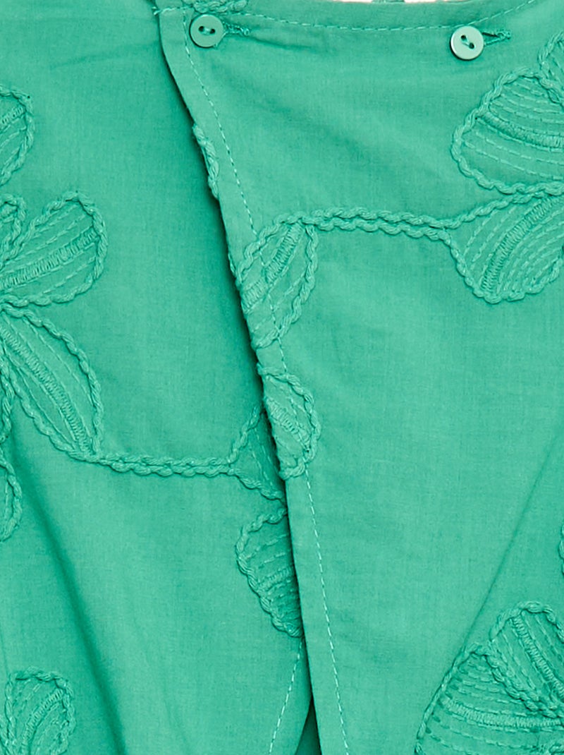 Short jumpsuit met grote geborduurde bloemen Groen - Kiabi
