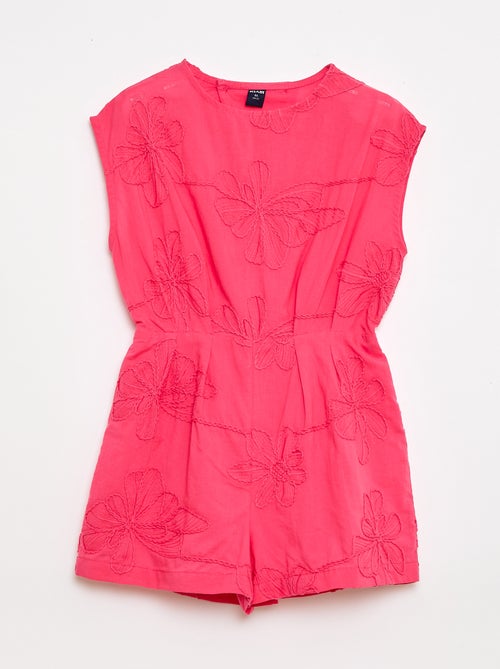 Short jumpsuit met grote geborduurde bloemen - Kiabi