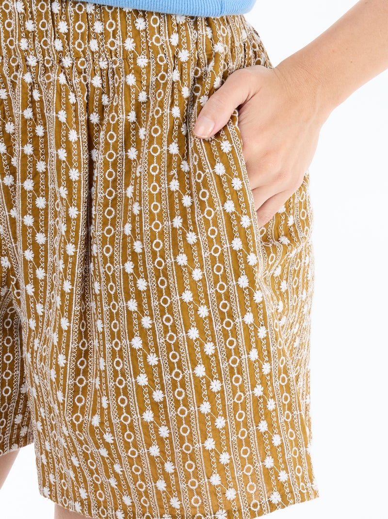 Short met elastische taille en borduursels Bruin - Kiabi