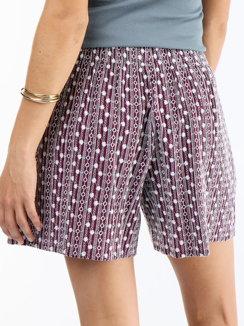 Short met elastische taille en borduursels Rose - Kiabi