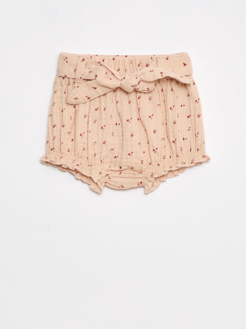 Short met elastische tailleband en strikceintuur Biege - Kiabi