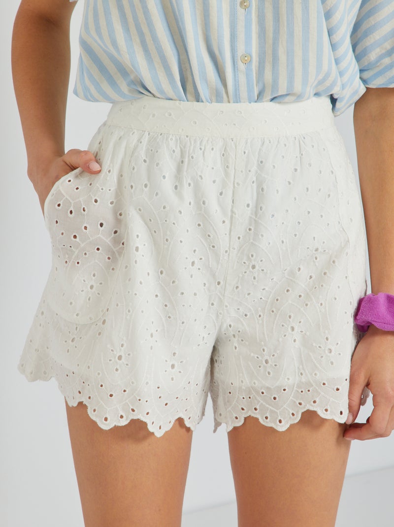 Short met hoge taille en Engels borduurwerk sneeuw wit - Kiabi