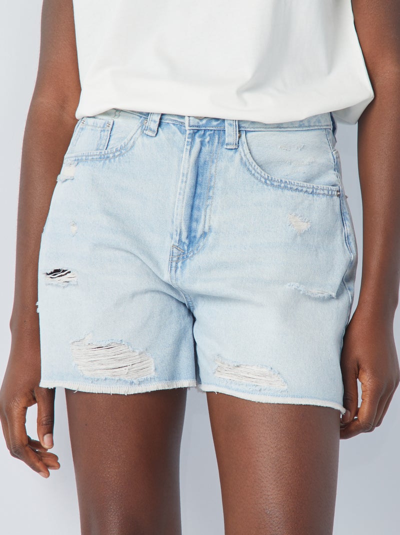 Short met hoge taille en scheurtjes BLAUW - Kiabi
