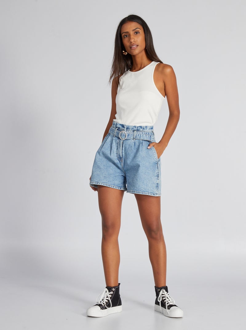 Short met paperbagtaille + sierceintuur BLAUW - Kiabi