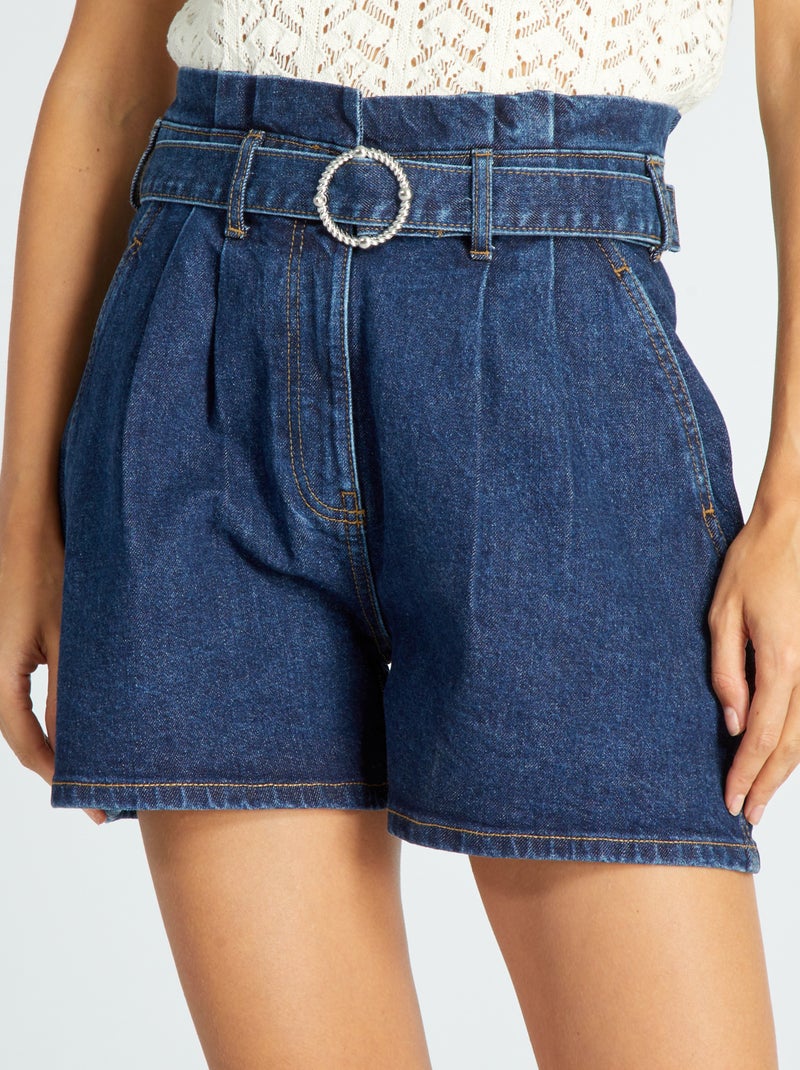 Short met paperbagtaille + sierceintuur BLAUW - Kiabi