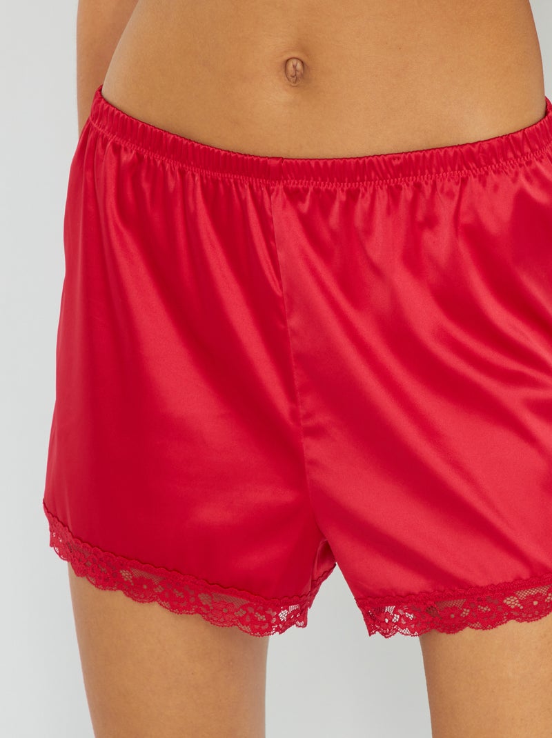 Short met satijneffect en kant rood - Kiabi