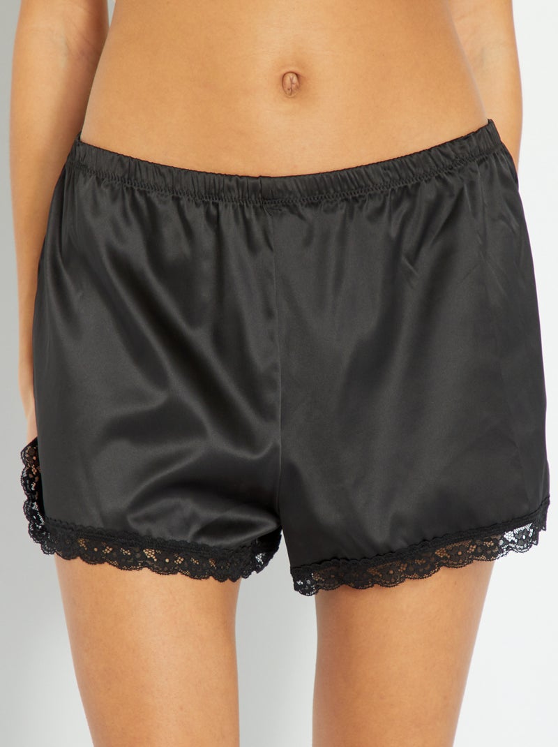 Short met satijneffect en kant zwart - Kiabi