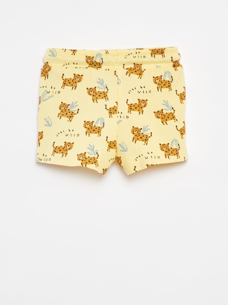 Short met wafeltextuur en print GEEL - Kiabi