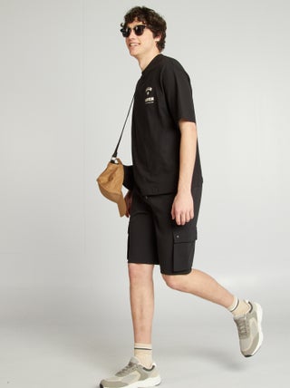Short van dunne joggingstof met klepzakken