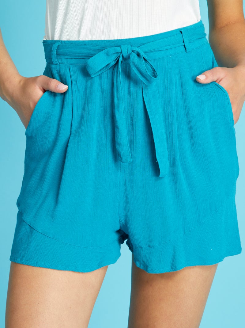 Short van gekreukte stof BLAUW - Kiabi