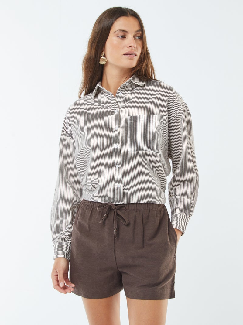 Short van gemengd linnen bruin - Kiabi