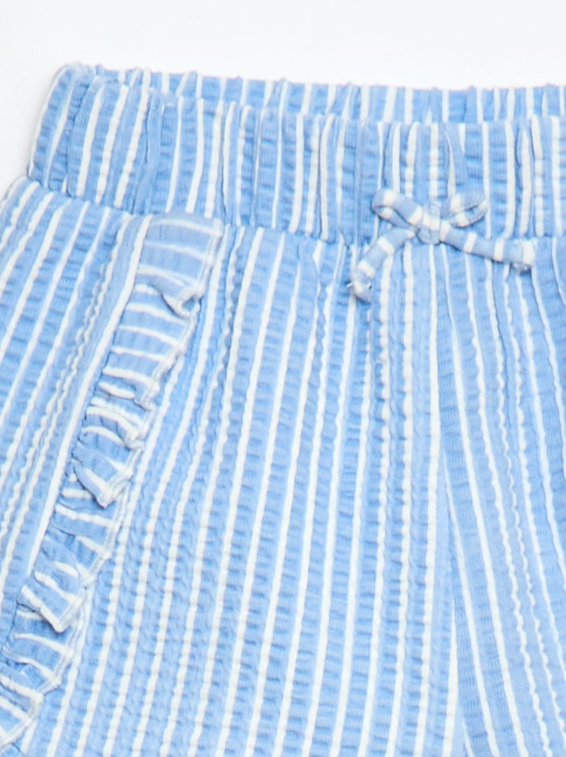 Short van gewafelde stof met ruches Blauw - Kiabi