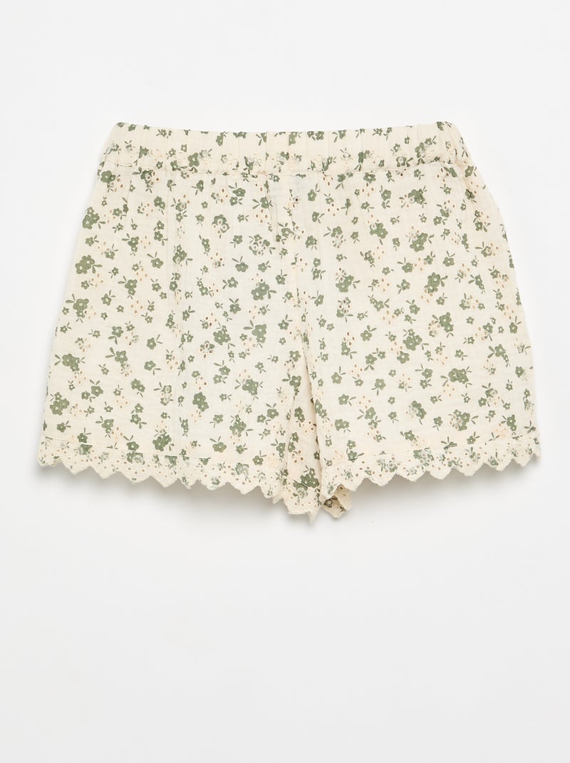 Short van katoengaas met bloemenprint Kaki - Kiabi