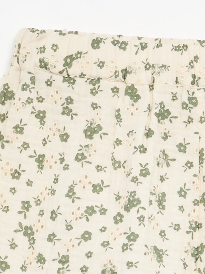 Short van katoengaas met bloemenprint Kaki - Kiabi