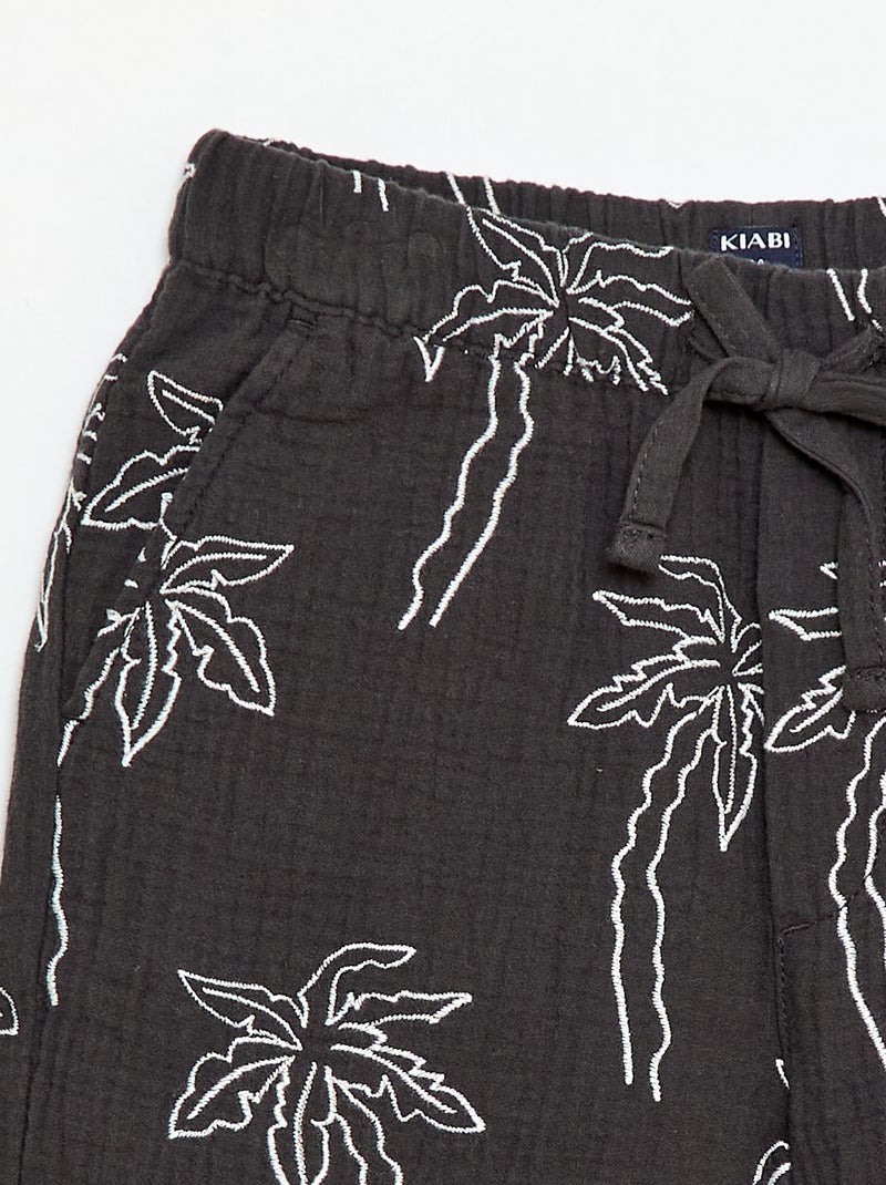 Short van katoengaas met geborduurd motief Zwart - Kiabi