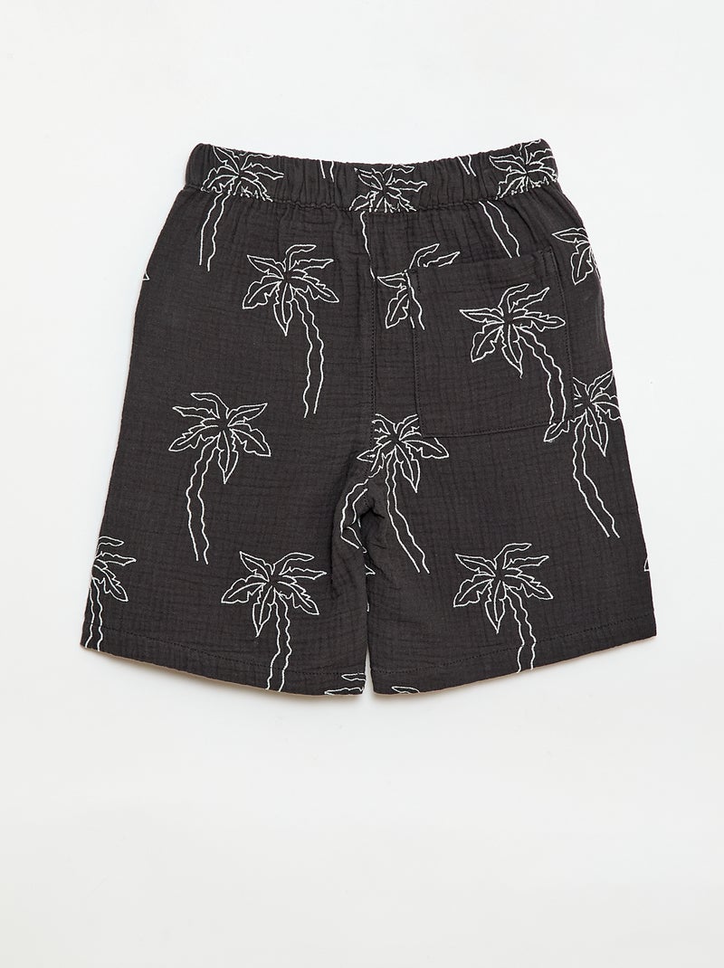Short van katoengaas met geborduurd motief Zwart - Kiabi