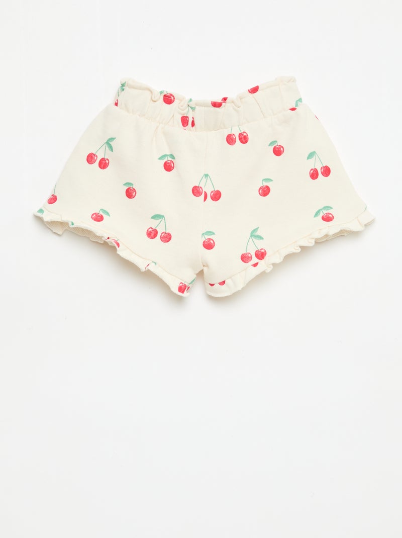Short van lichtgewicht sweatstof met volant Wit - Kiabi