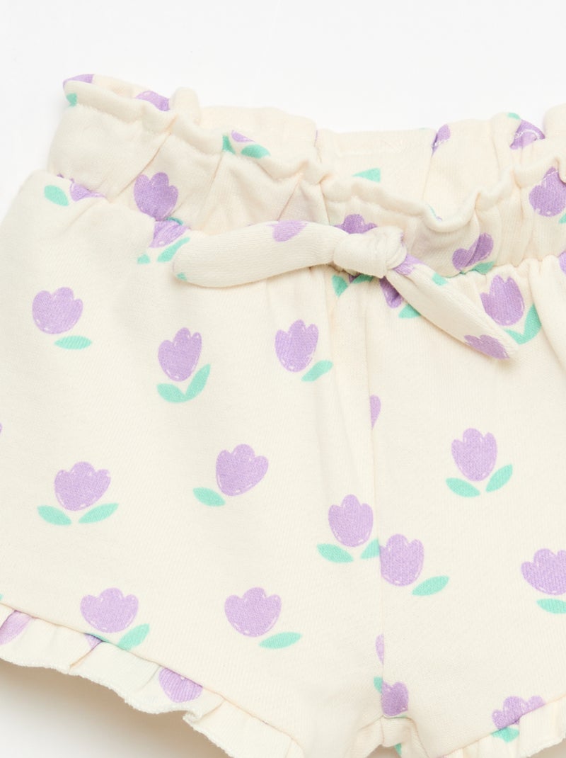 Short van lichtgewicht sweatstof met volant Wit - Kiabi