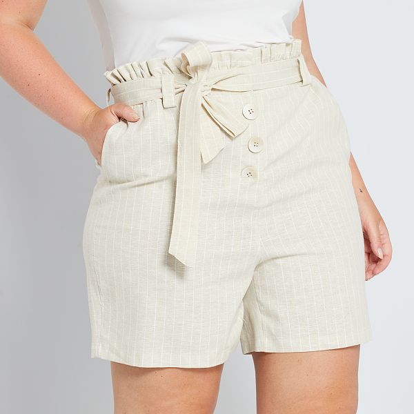 Short van linnen en katoen Dames Size+ - WIT - Kiabi - 18,00€