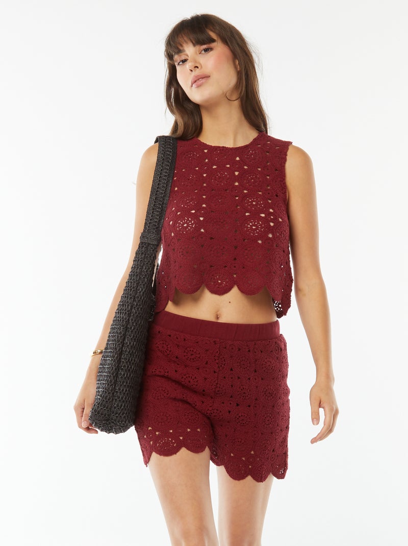 Short van macramé met golvend boordje Rood - Kiabi