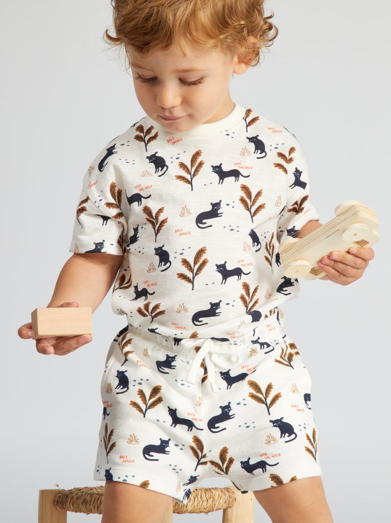 Shortje van tricot met print WIT - Kiabi