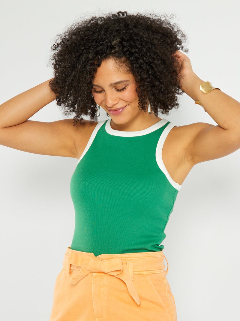Singlet met contrasterende armsgaten GROEN - Kiabi