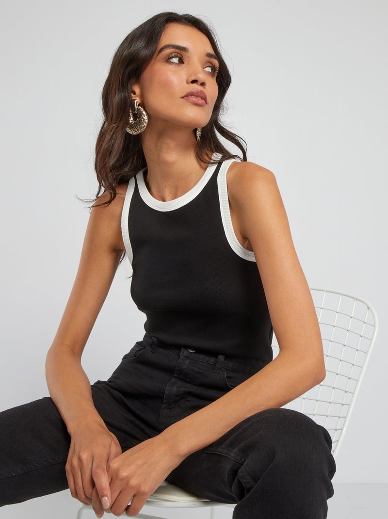 Singlet met contrasterende armsgaten ZWART - Kiabi