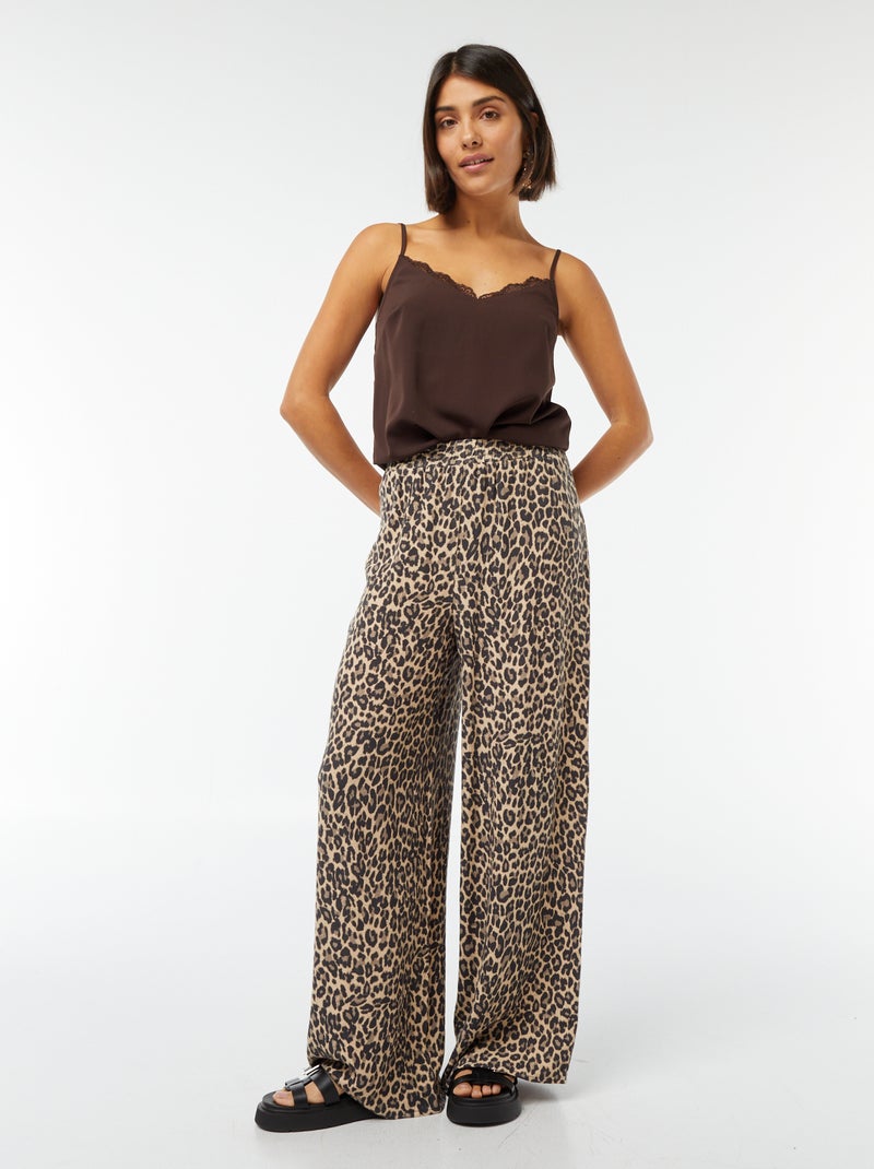 Singlet met kant langs de hals bruin - Kiabi