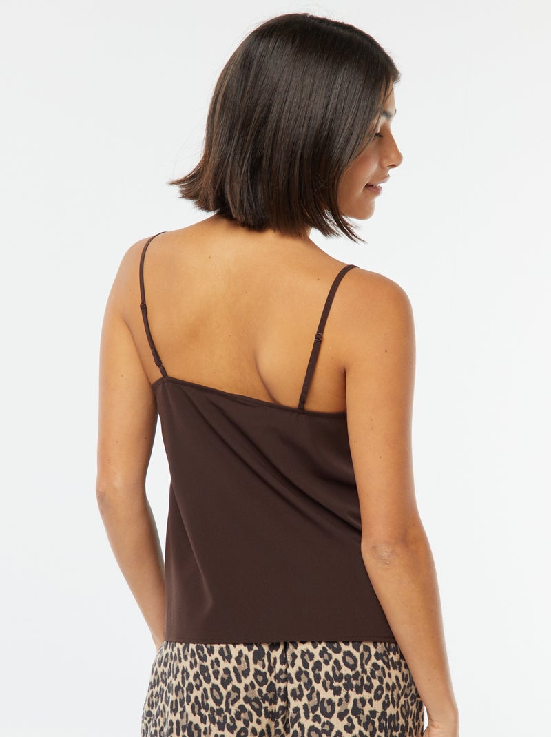 Singlet met kant langs de hals bruin - Kiabi