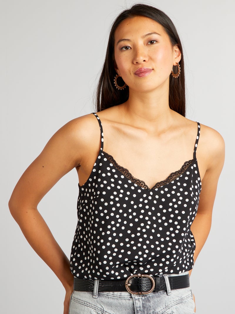 Singlet met kant ZWART - Kiabi