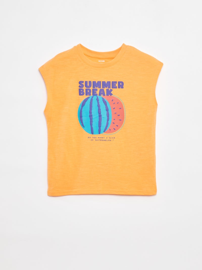 Singlet met print aan de voorzijde ORANJE - Kiabi