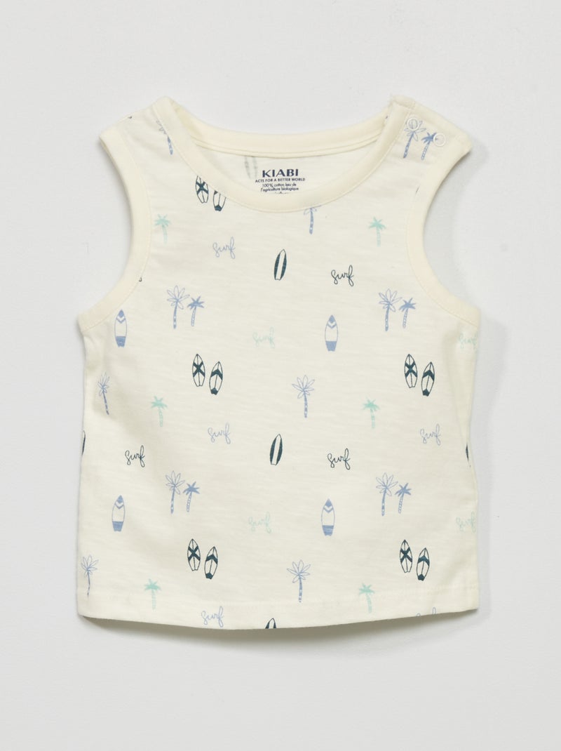 Singlet met print en schouderdrukknoopje WIT - Kiabi