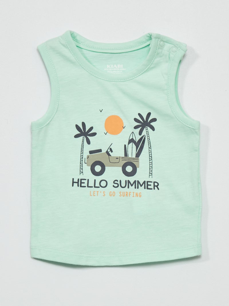 Singlet met print en schouderdrukknoopje WIT - Kiabi