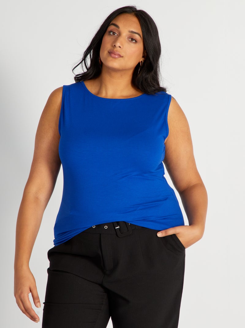 Singlet met ribbeltextuur en boothals BLAUW - Kiabi