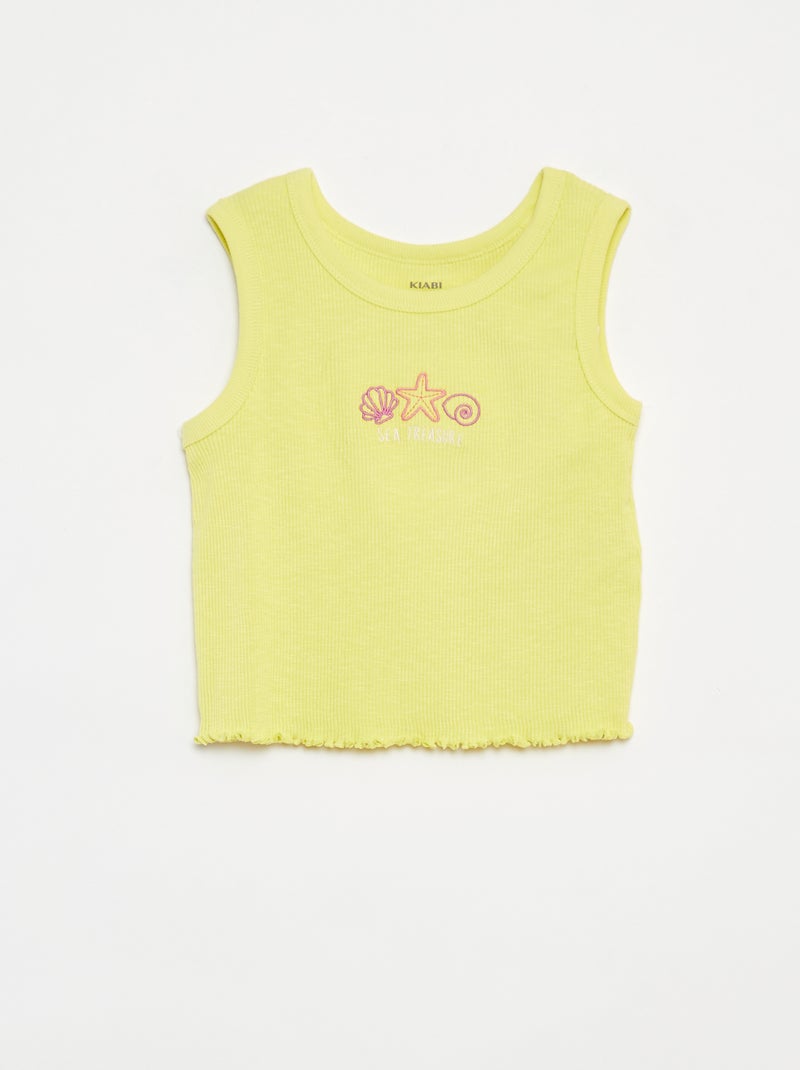 Singlet met ribbeltextuur en borduursel GEEL - Kiabi