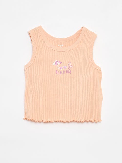Singlet met ribbeltextuur en borduursel - Kiabi