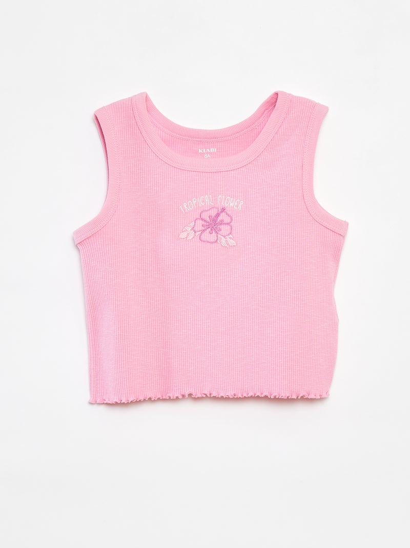 Singlet met ribbeltextuur en borduursel ROSE - Kiabi