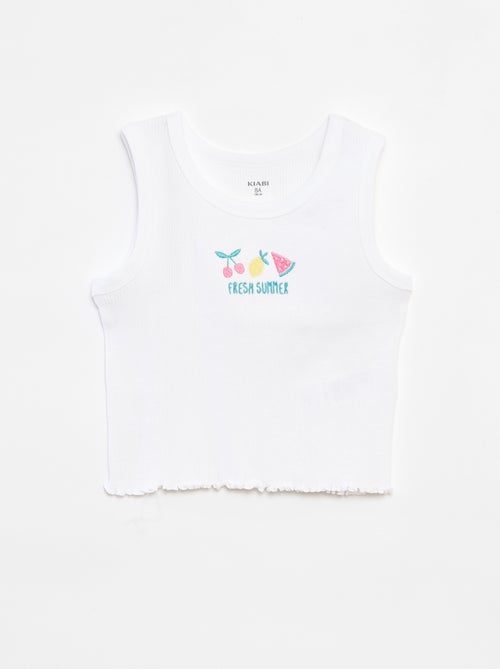 Singlet met ribbeltextuur en borduursel - Kiabi