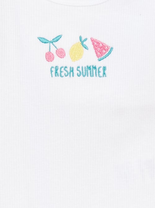 Singlet met ribbeltextuur en borduursel - Kiabi