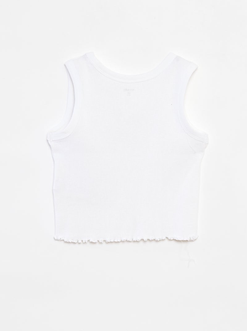 Singlet met ribbeltextuur en borduursel WIT - Kiabi