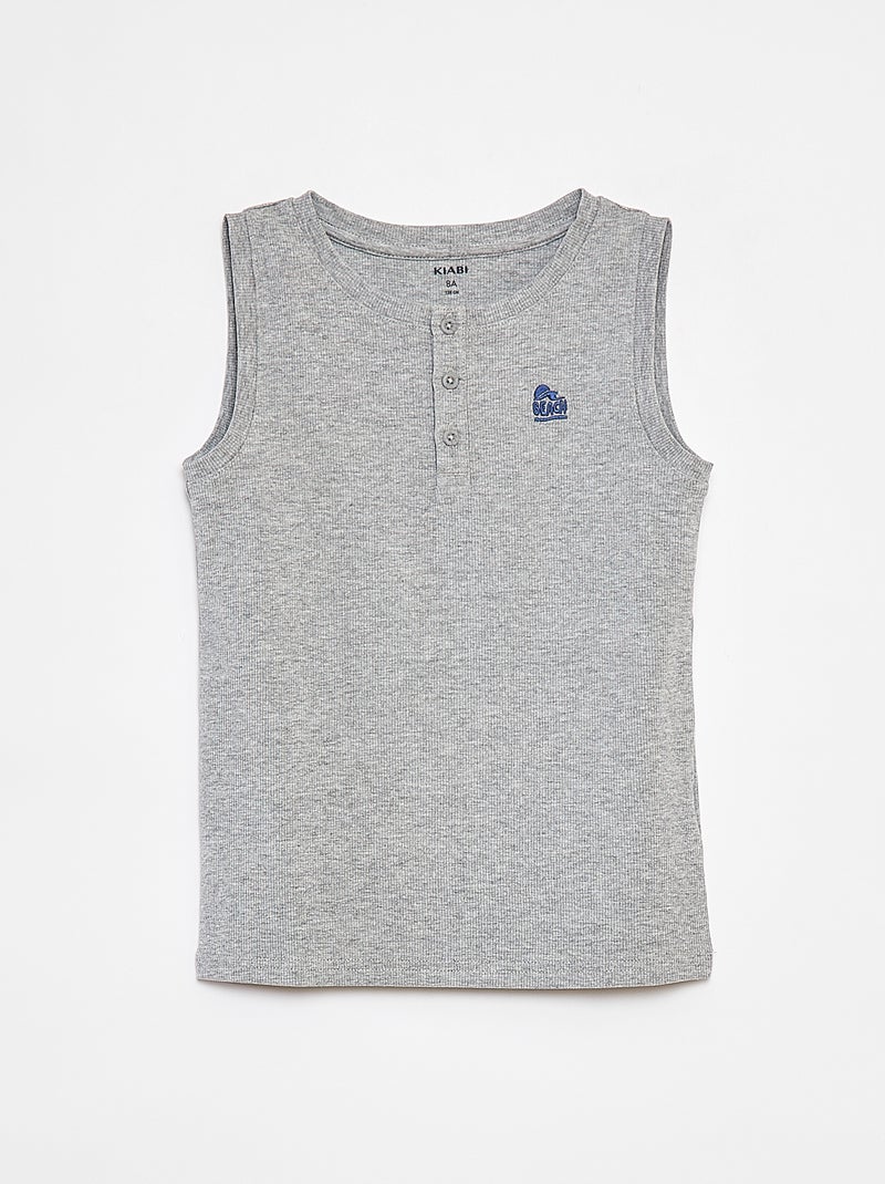 Singlet met ribbeltextuur en geknoopte kraag GRIJS - Kiabi