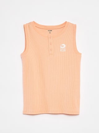 Singlet met ribbeltextuur en geknoopte kraag